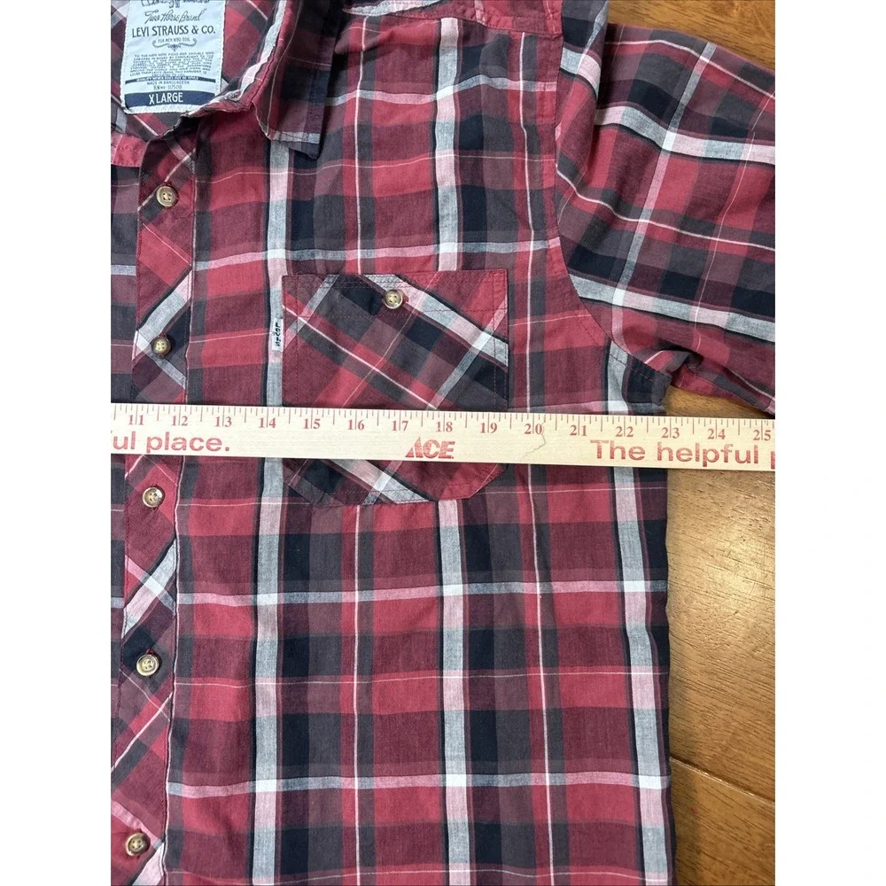 Levi's Plaid Button Down Shirt Men's Side XL Red Long Sleeve